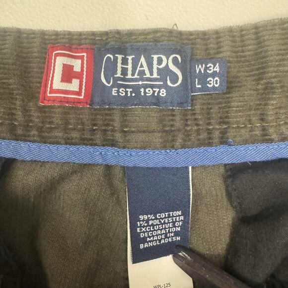 Chaps Corduroy Men's Pants Flat Front 34W 28L Dark Brown Utility Pockets Vintage - Picture 9 of 12